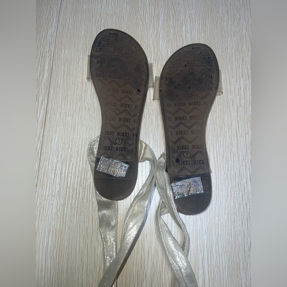 Tie up sandals , gold straps , clear foot strap - Picture 4 of 5
